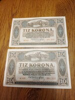10 korona  1920 2 X sorszámkövető