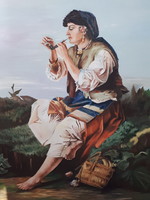 Pipára gyújtó cigánylány olaj festmény Vastagh György festménye után készült. 60x80 cm