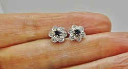 Gyönyörű régi  aranyfülbevaló zafír és 0,15ct gyémánt kövekkel