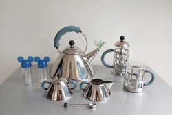 Dizájnklasszikus - Michael Graves pop-art/posztmodern/memphis 9 darabos szett Alessi 1985