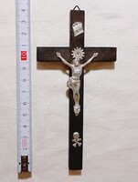 Feszület korpusz kereszt 14cm fém fa régi