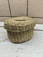 Retro gyékény bonbonier, fedeles kosár, tároló doboz  eladó!10 x 6 x 10 cm