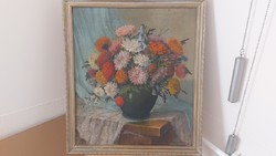 (K) Hadzsics Kamilló virágcsendélet festmény 62x70 cm kerettel