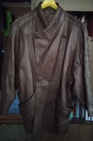 Retro női olasz bőrkabát barna 44-es méret unisex gombolással