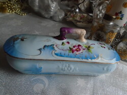 Fogkefe tartó. Antik, ibolyás porcelán.