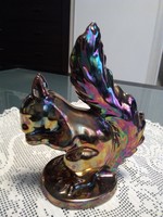 Drasche többtüzű eozin mázas mókus figura, Bereznay W. Vilma jelzéssel! Gyűjtői darab!