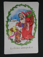 Képeslap, Füzesi Zsuzsa grafika, rajz,ünnepi,karácsony,télapó,mikulás,borítékos, 1988-