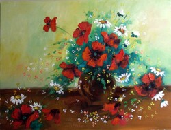 Tóth Rozália "Pipacscsokor " olaj/farost, 60x80 cm
