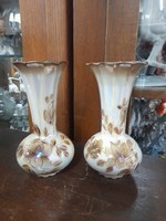 Eozinos Kézi Festésű Virág Mintás,Jelzett Porcelán Váza Pár.13,5 cm.