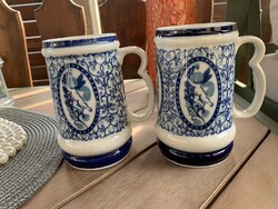 Puttós karácsonyi sörös korsó különleges füllel, lengyel Bogucice régi porcelán