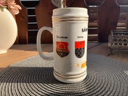 OMBKE Oroszlány Hollóházi bányász korsó, porcelán sörös korsó