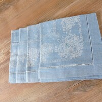 4 db antik, damaszt szalvéta, terítő, monogramos,  34 x 32 cm