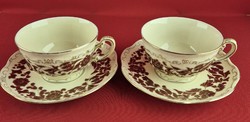 Zsolnay vörös virág mintás teás csészék