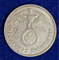 Horogkeresztes ezüst birodalmi 2 Márka 1930. D. (1415)
