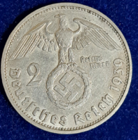 Horogkeresztes ezüst birodalmi 2 Márka 1939. F (1418)
