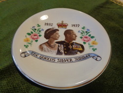 II Erzsébet királynő  , ezüst jubileuma  , 25 éves uralkodása , 1952 - 1977 . dísztányér 12 cm