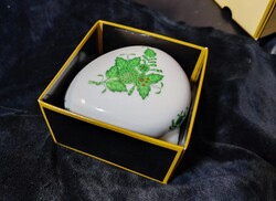 Herendi zöld apponyi porcelán asztali dísz, dobozában..