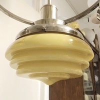 Art deco - Streamline 3 karos, 4 égős nikkelezett csillár felújítva - vajszínű búrák