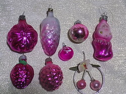 Vintage üveg karácsonyfa díszek, uv fényben világítanak