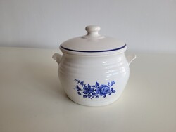 Régi 1 literes kék virágmintás Gránit fűszeres fűszertartó sótartó