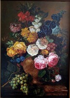 Somoskőy: Flamand virágcsokor vázában - olajfestmény - 50x70 cm