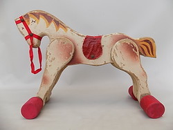 Vintage nagy méretű húzható kerekes fa  ló 1950 évekből