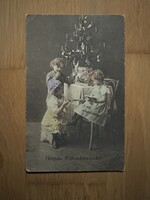 Antik színezett képeslap - Karácsony, gyerekek