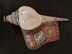 Tibeti vagy nepáli kagylókürt ezüst 32cm