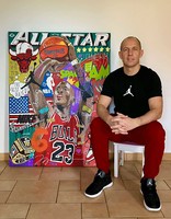 Szalai Krisztián: Jordan /street pop art/. 90x120cm művésztől ,vegyes technika/ videó!