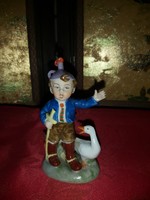 Wagner & Apel antik porcelán kisfiú fakarddal és kis libával- Hibátlan