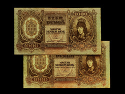 SZÁLASI FÉLE 1.000 PENGŐSÖK Veszprémi sorozat 3. tagja - 1943.  EF+ (2)