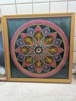 Mandala eladó! Fakeretben, üvegezett fonalkép MANDALA 40 x 40x 5 cm