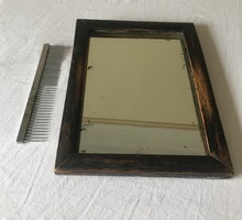 Anglia 20-Évek Tükör Fa Keret + Fém Fésű Patinával Kisebb Hibákkal