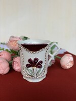 Gyönyörű ritka antik bögre virágos gyűjtői kincs porcelán irizáló