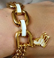 Vintage jelzett egyedi ló lovas aranyozott karkötő karlánc kengyel láncszemekkel