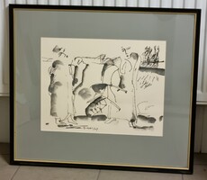 István Burai: Between the Hills (ink on paper, 45 x 35 cm)