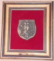 Tömör bronz fali relief címer keretben