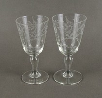 1T812 Régi finoman csiszolt üveg boros pohár pár 12.5 cm