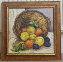 Sebestyén Erzsébet: Kosár csendélet (40 x 40 cm olaj-vászon)