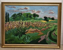 Mártonfi Benke Márta: Határban (olaj-farost, 60 x 80 cm)