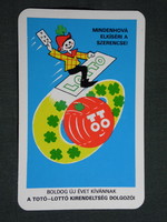 Kártyanaptár, Totó Lottó szerencsejáték, grafikai rajzos,reklám figura, 1978,   (8)