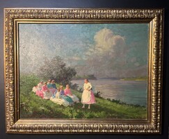 Nyilasy Sándor  1873-1934  Lányok a folyóparton 100cm x80cm