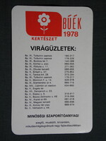 Kártyanaptár, Óbuda Tsz, kertészet,szerviz,csomagolás, Budapest, 1978,   (8)