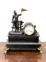 Outstanding elegance from the late 19th century: Antique French black marble fireplace clock