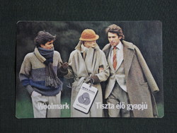 Kártyanaptár,Woolmark gyapjú ruházat,divat,férfi női modell, 1978,   (8)