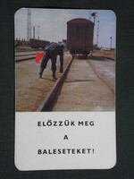 Kártyanaptár,MÁV vasút,munka balesetmegelőzés, pályamunkás,kocsi fékezés, 1978,   (8)