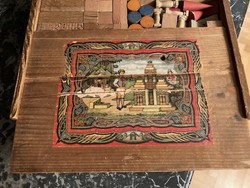 Vintage fa építő kocka, eredeti dobozában- '30-as évekből