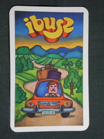 Kártyanaptár,75 éves IBUSZ utazási iroda, grafikai rajzos, turista, autó, 1978,   (8)