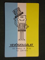 Kártyanaptár,Vasedény iparcikk üzlet,vevőszolgálat, Budapest,grafikai,reklám figura, 1978,   (8)