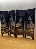 Japán / kínai dísz paraván fekete lakkozott fa, gyöngyház berakással